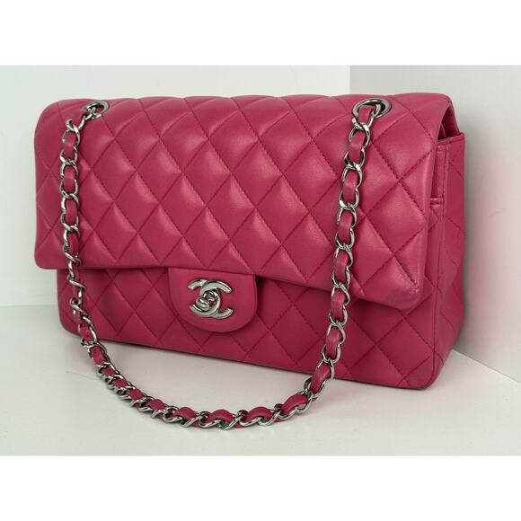 Chanel Lambskin Quilted Medium Double Flap Bag Pink with Silver Hardware B-4 - Picture 1 of 16